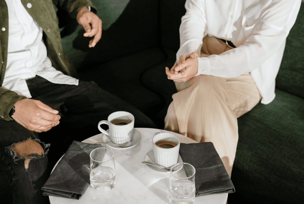 busy professionals in love having coffee